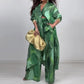 ⏳Time-limited Special⏰Fashion Print Long Sleeve Shirt & Wide Leg Pants 2-Piece Set