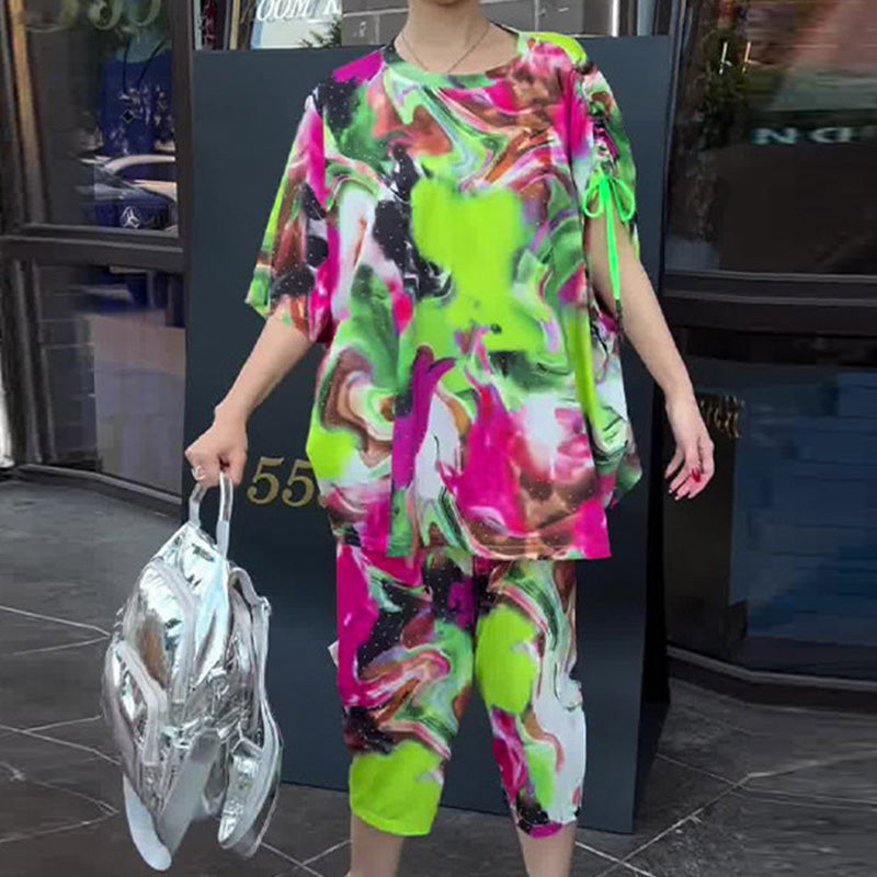 ⏳Time-limited Special⏰Tie-Dye Print Loose Short-Sleeve & Capri Pants Set