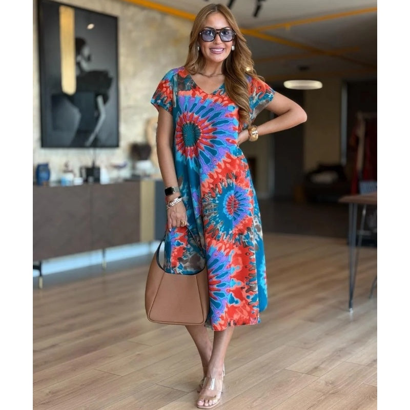 ⏳Time-limited Special⏰Women's Casual V-Neck Printed Maxi Dress