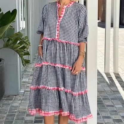 ⏳Time-limited Special⏰Sweet & Fresh Plaid Color-Block Cake Ruffle Dress👗