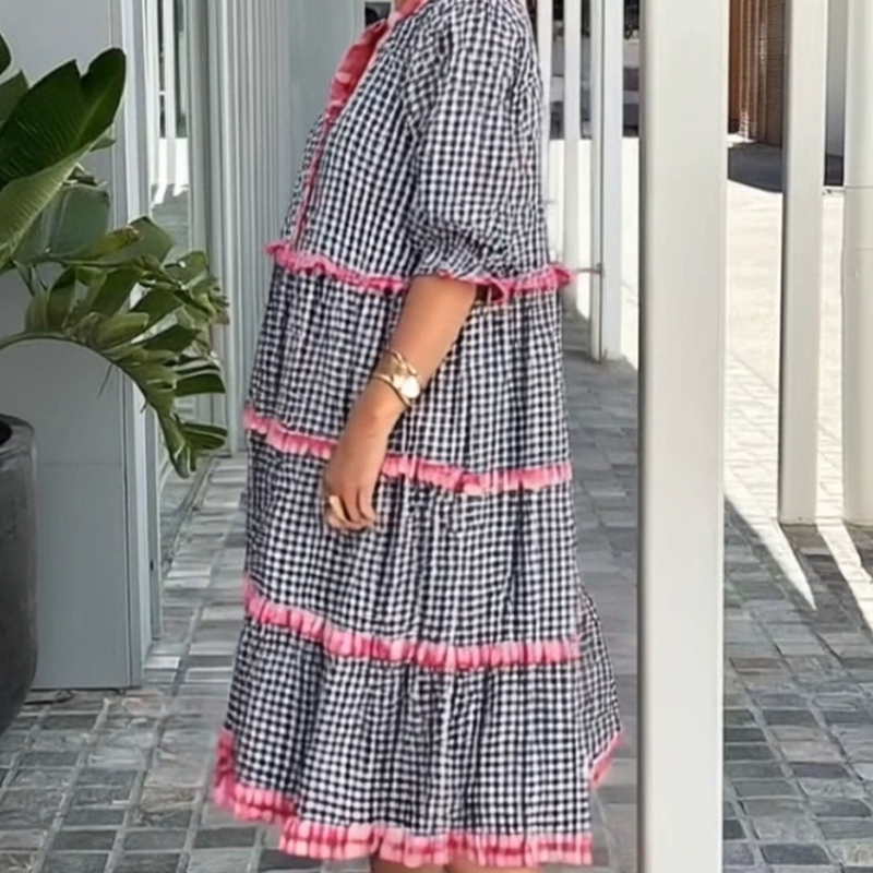 ⏳Time-limited Special⏰Sweet & Fresh Plaid Color-Block Cake Ruffle Dress👗