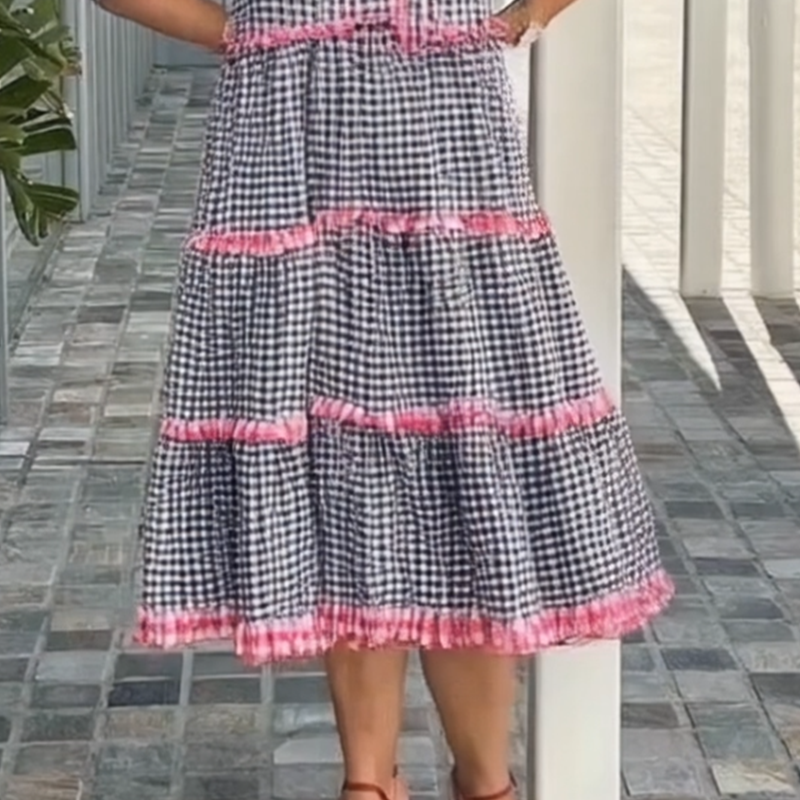 ⏳Time-limited Special⏰Sweet & Fresh Plaid Color-Block Cake Ruffle Dress👗