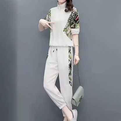⏳Time-limited Special⏰Women's Floral Patchwork Sports Short Sleeve Top & Casual Pants Set