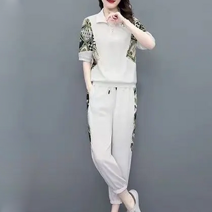 ⏳Time-limited Special⏰Women's Floral Patchwork Sports Short Sleeve Top & Casual Pants Set