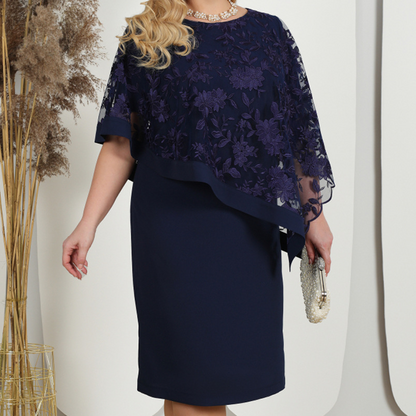 ⏳Time-limited Special⏰Elegant Floral Lace Overlay Dress with Cape Sleeves👗