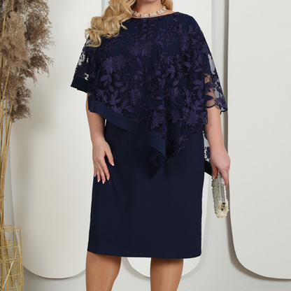 ⏳Time-limited Special⏰Elegant Floral Lace Overlay Dress with Cape Sleeves👗
