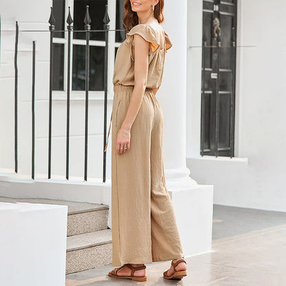 ⏳Time-limited Special⏰Women's Solid Color Pleated Square Neck Jumpsuit👗