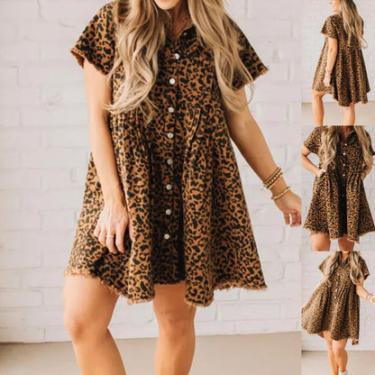 ⏳Time-limited Special⏰Wild Wish Leopard Denim Dress👗