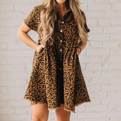 ⏳Time-limited Special⏰Wild Wish Leopard Denim Dress👗