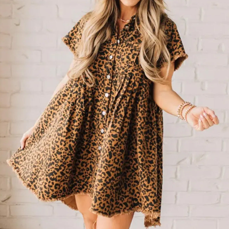 ⏳Time-limited Special⏰Wild Wish Leopard Denim Dress👗