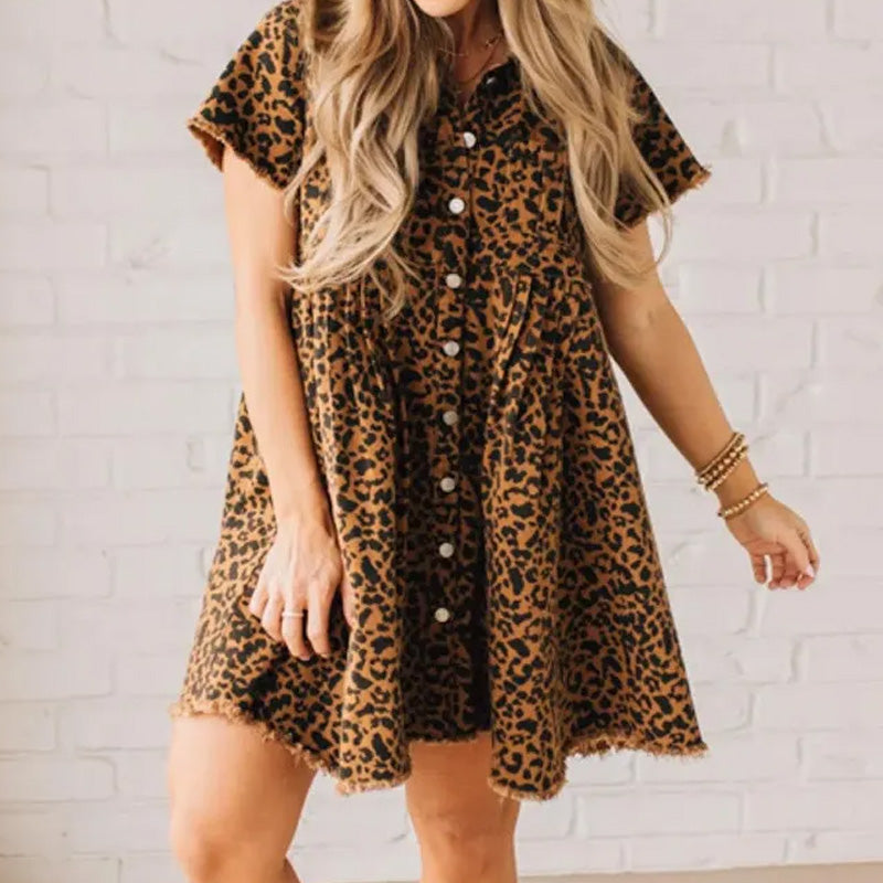⏳Time-limited Special⏰Wild Wish Leopard Denim Dress👗