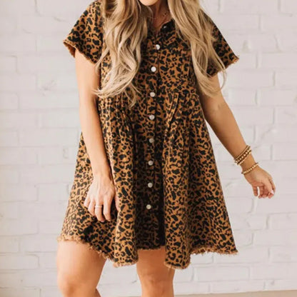 ⏳Time-limited Special⏰Wild Wish Leopard Denim Dress👗