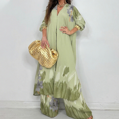 ⏳Time-limited Special⏰Women's Longline Shirt Dress & Wide-Leg Pants Set