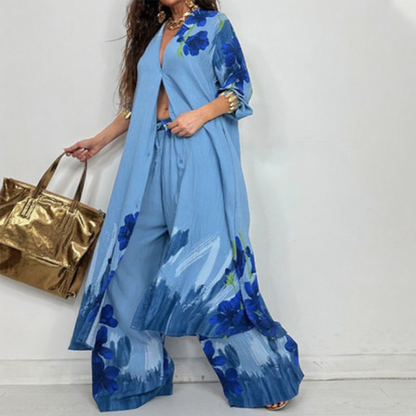 ⏳Time-limited Special⏰Women's Longline Shirt Dress & Wide-Leg Pants Set
