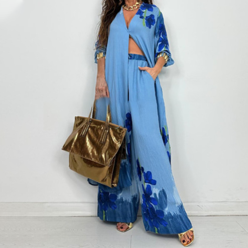 ⏳Time-limited Special⏰Women's Longline Shirt Dress & Wide-Leg Pants Set