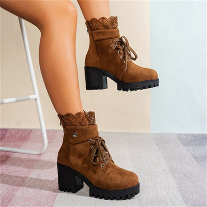 ⏳Limited-time 50% off⏰Women's Chunky Heel Lace Ankle Booties👢