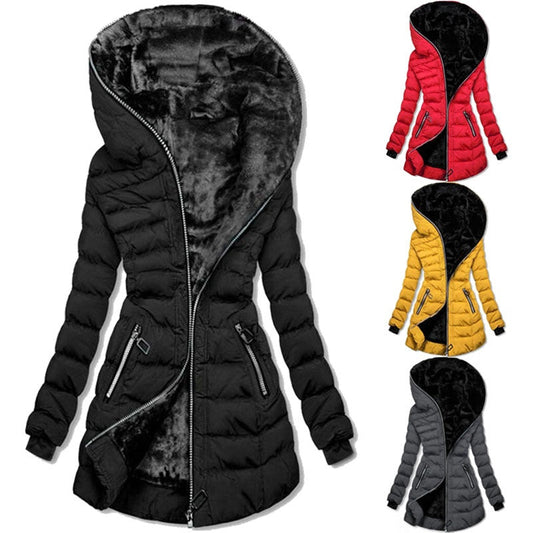 ⏳Limited-time 50% off⏰Women's Hooded Mid-Length Winter Coat with Plush Lining🧥