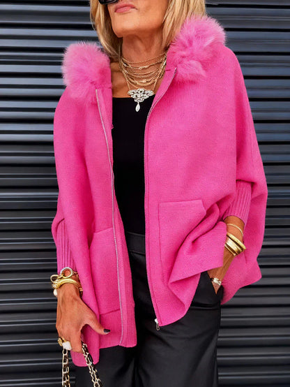 ⏳Limited-time 50% off⏰Women Fur Collar Solid Color Casual Jacket🧥