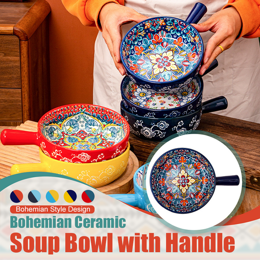 ⏳Limited-time 50% off⏰Bohemian Ceramic Soup Bowl with Handle🥣