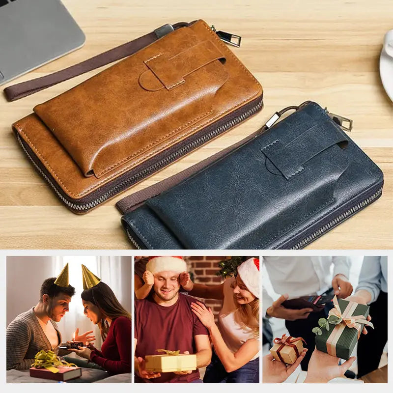 Men's Leather Zipper Wallet With Multi Card Holder aimtoyou