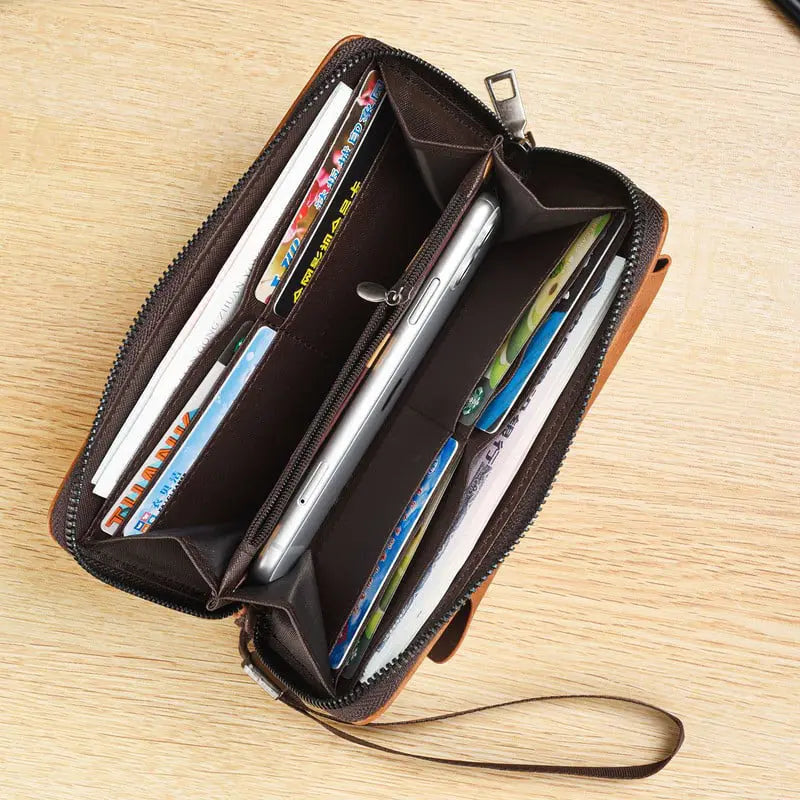 Men's Leather Zipper Wallet With Multi Card Holder aimtoyou