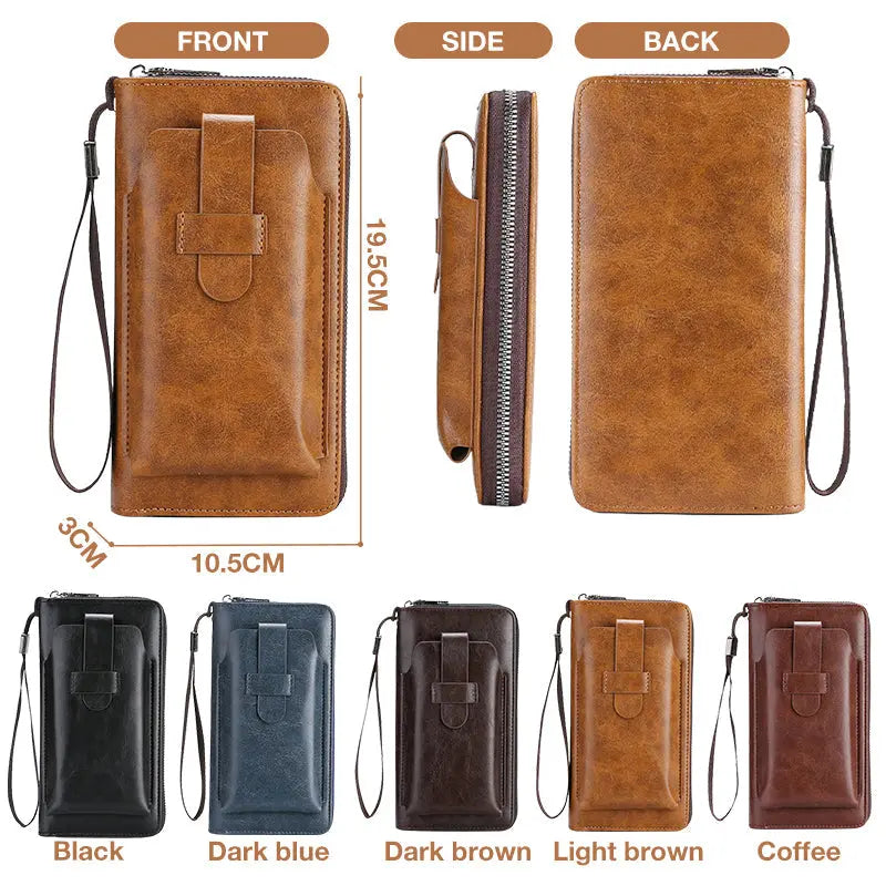 Men's Leather Zipper Wallet With Multi Card Holder aimtoyou