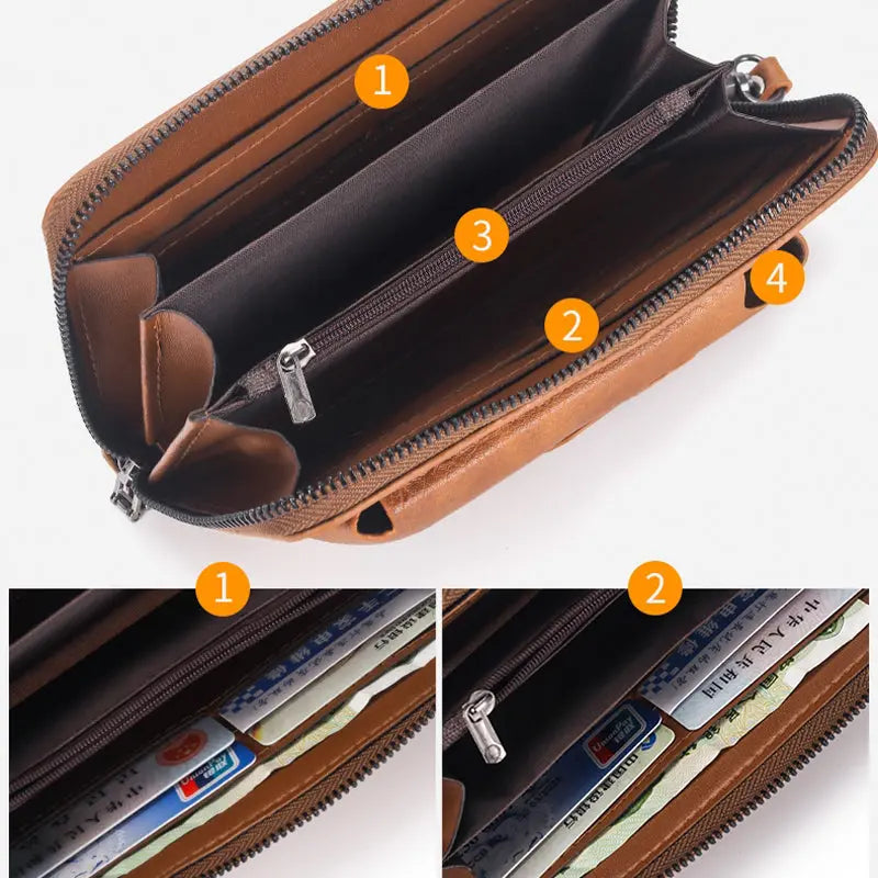 Men's Leather Zipper Wallet With Multi Card Holder aimtoyou