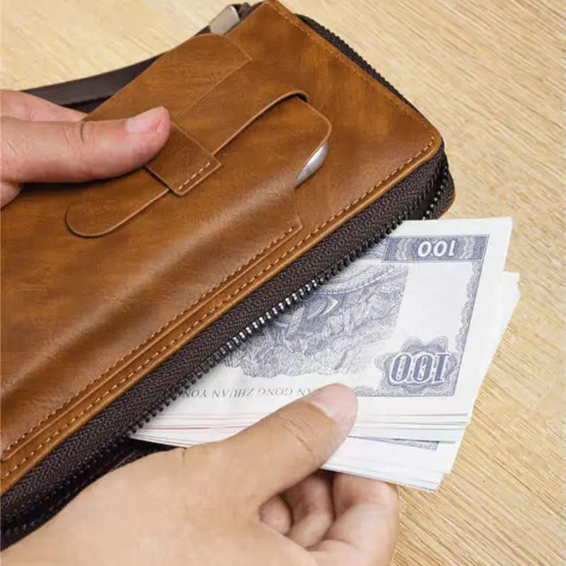 Men's Leather Zipper Wallet With Multi Card Holder aimtoyou