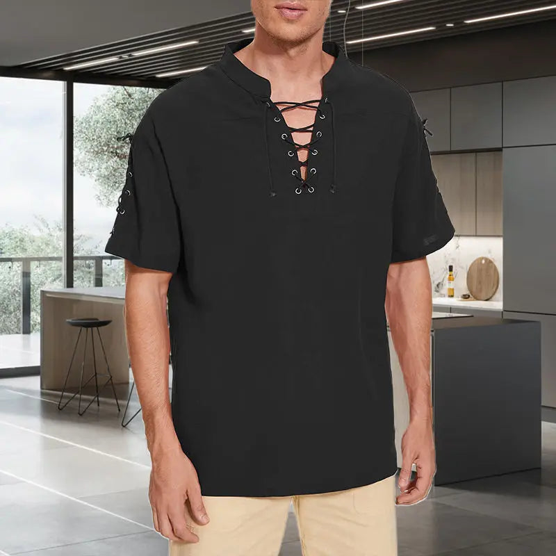 Men's Lace-up Hippie V-neck T-shirt aimtoyou