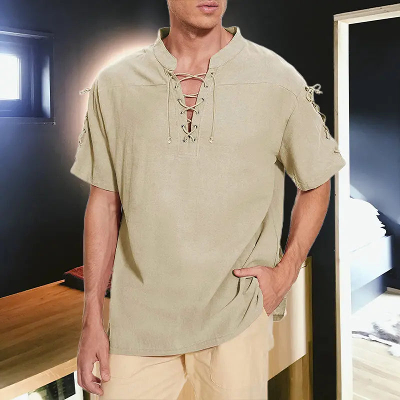 Men's Lace-up Hippie V-neck T-shirt aimtoyou