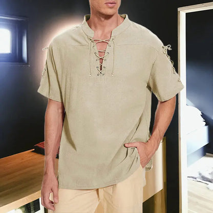 Men's Lace-up Hippie V-neck T-shirt aimtoyou
