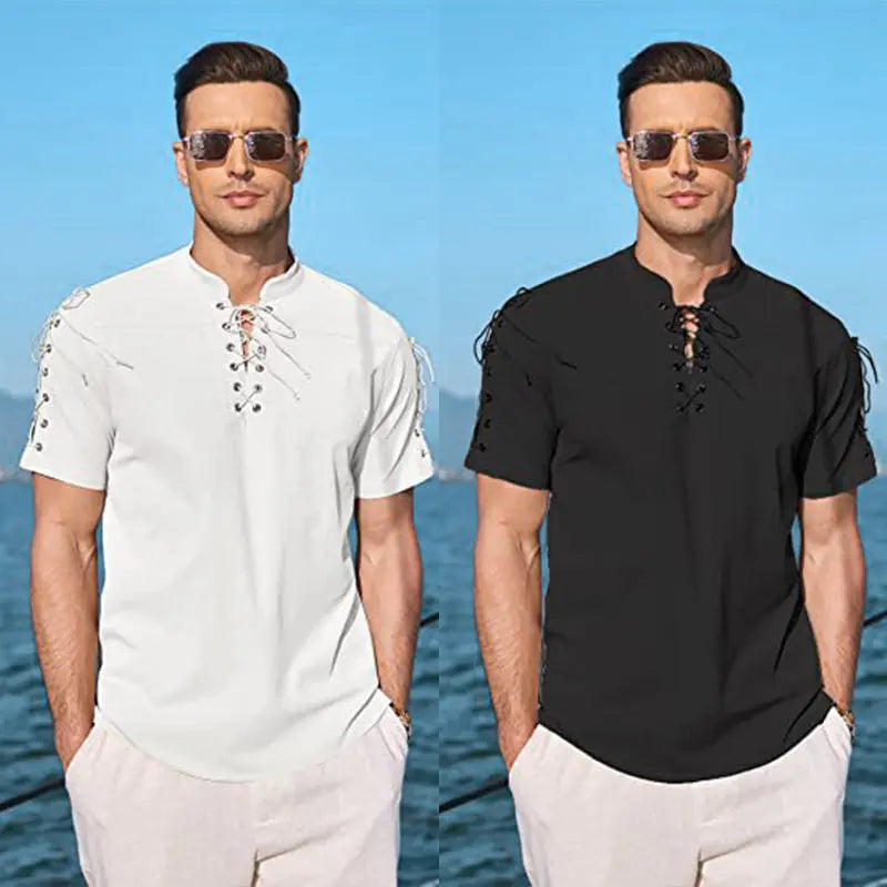 Men's Lace-up Hippie V-neck T-shirt aimtoyou