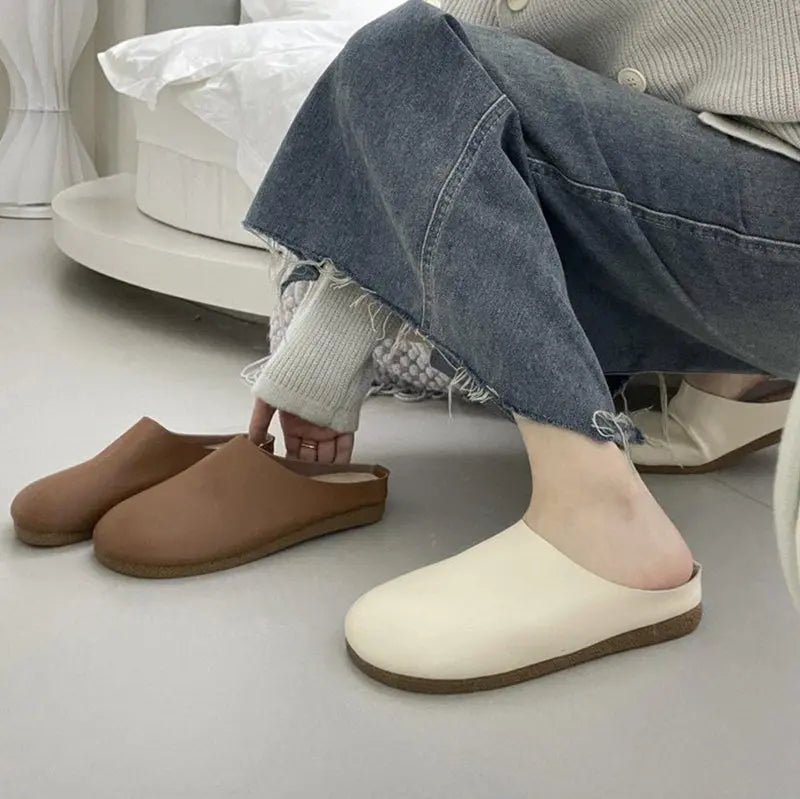 Women's Retro Flat Heel Soft Leather Casual Slippers jolieaprile11