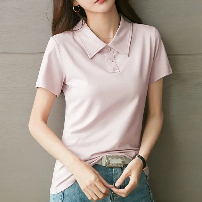 Women's Short Sleeve Cotton Lapel Golf Shirt jolieaprile11