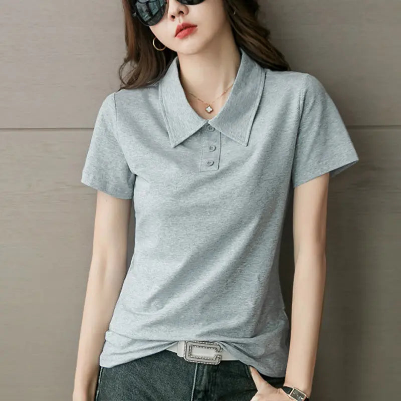 Women's Short Sleeve Cotton Lapel Golf Shirt jolieaprile11