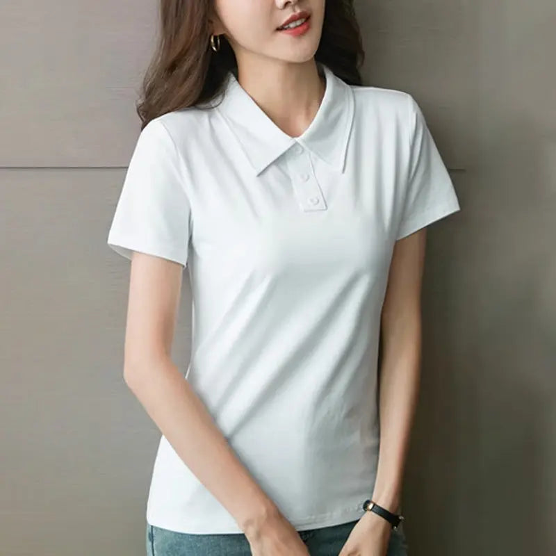 Women's Short Sleeve Cotton Lapel Golf Shirt jolieaprile11