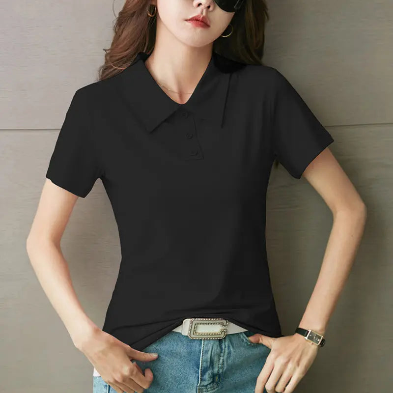 Women's Short Sleeve Cotton Lapel Golf Shirt jolieaprile11