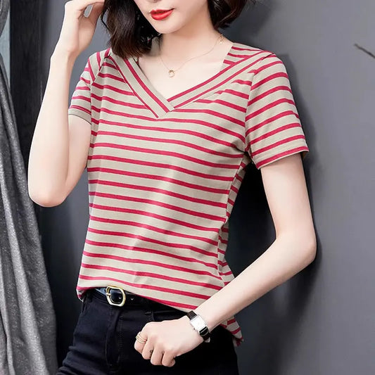 Summer Women’s Simple Striped Classic T-Shirt jolieaprile11