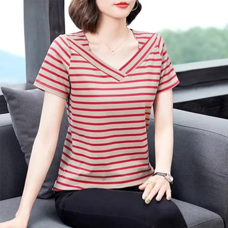 Summer Women’s Simple Striped Classic T-Shirt jolieaprile11