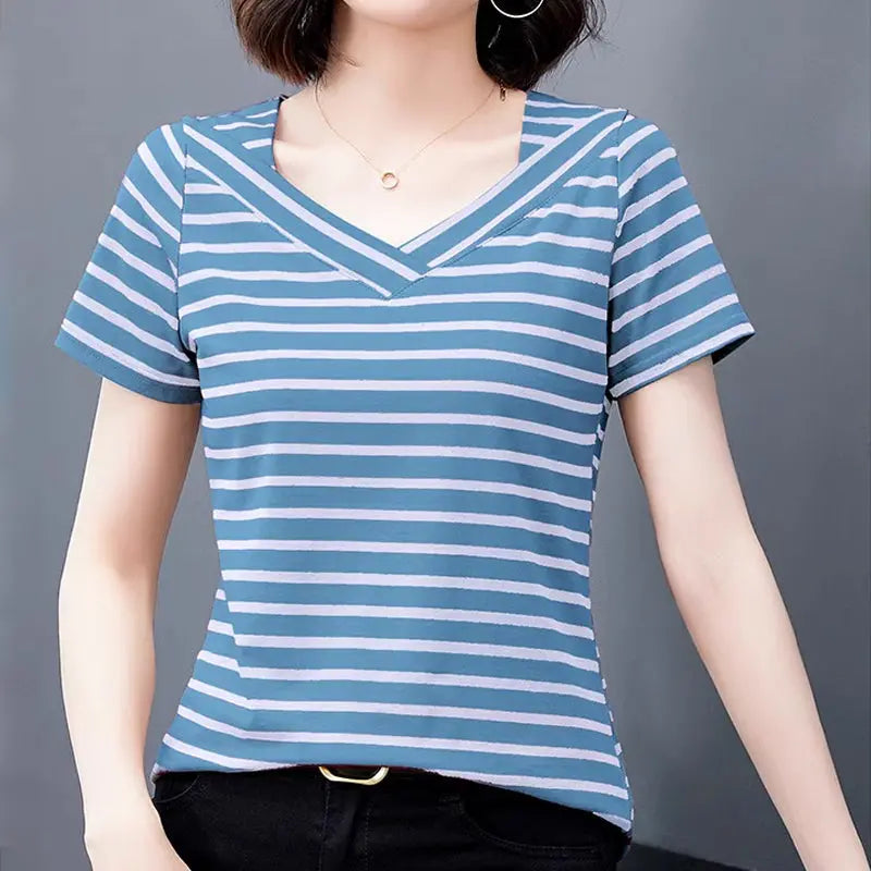 Summer Women’s Simple Striped Classic T-Shirt jolieaprile11