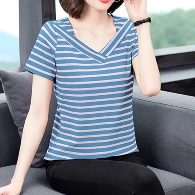 Summer Women’s Simple Striped Classic T-Shirt jolieaprile11