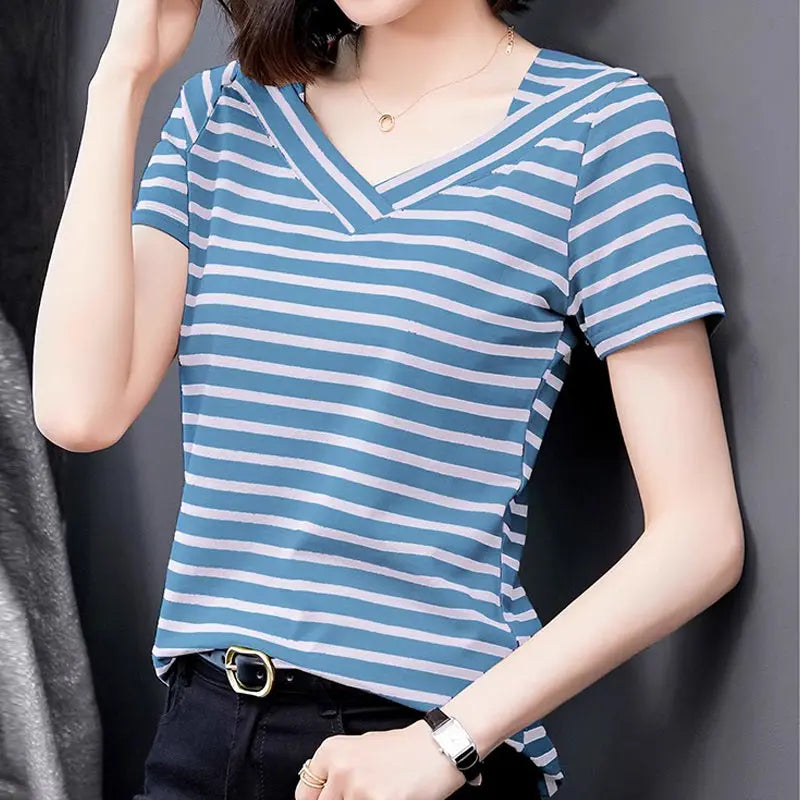 Summer Women’s Simple Striped Classic T-Shirt jolieaprile11