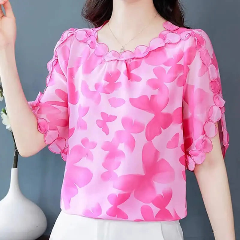 Woman embroidered petal chiffon shirt jolieaprile11