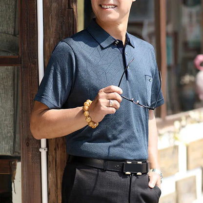 Men's Ice Silk Short Sleeve Lapel Shirt aimtoyou