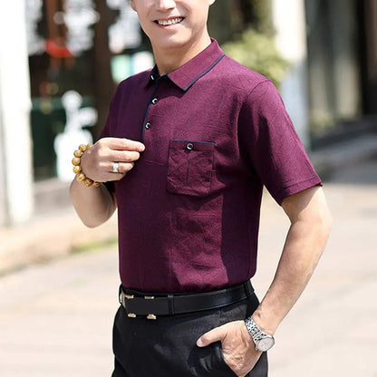 Men's Ice Silk Short Sleeve Lapel Shirt aimtoyou