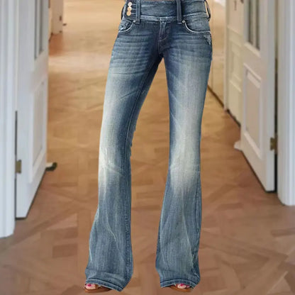 Vintage Side Buttons Mid-rise Bell Bottom Jeans swarous