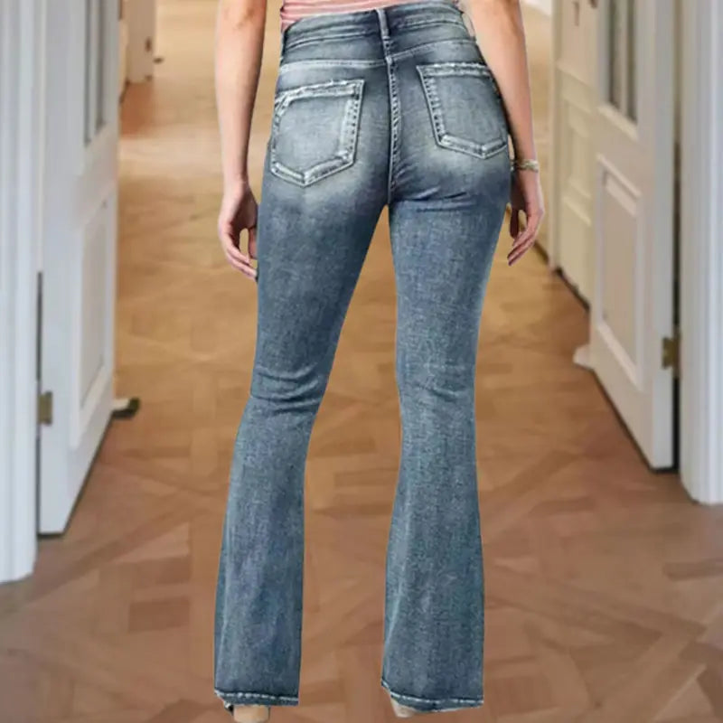 Vintage Side Buttons Mid-rise Bell Bottom Jeans swarous