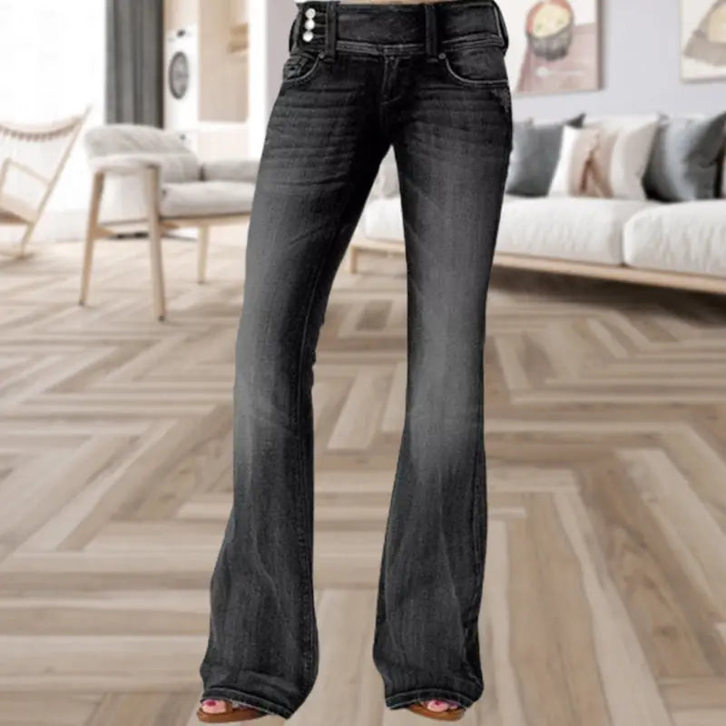 Vintage Side Buttons Mid-rise Bell Bottom Jeans swarous