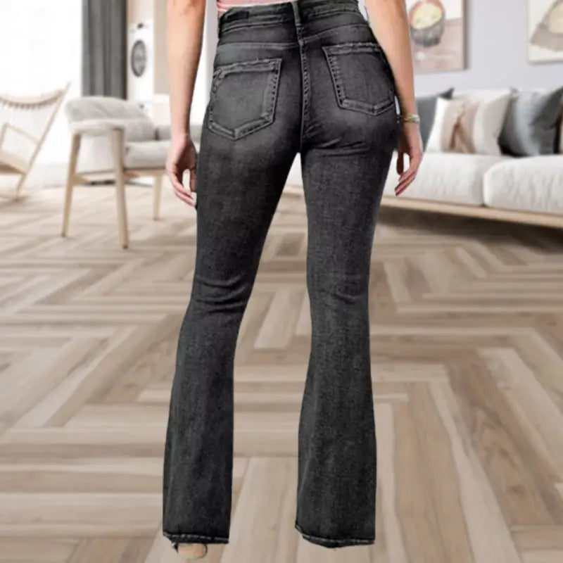 Vintage Side Buttons Mid-rise Bell Bottom Jeans swarous