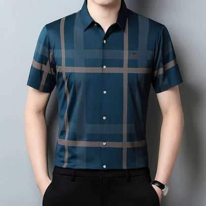 Men's Non-Iron Striped Plaid Shirt aimtoyou